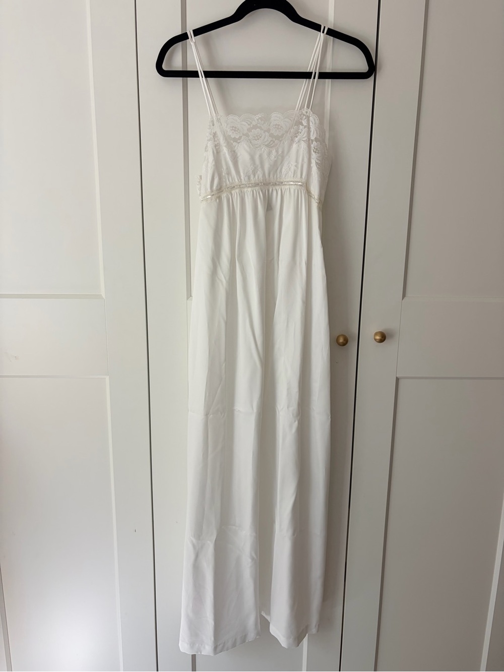 Bert Yelin for Iris Vintage White Lace-Trim Maxi Slip/Nightgown | L
